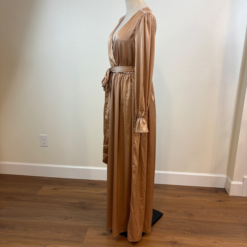 Baltic Born Katya Maxi Dress Women M Gold NWT Satin Ruffle Wrap Gown DD1175 - Picture 4 of 8